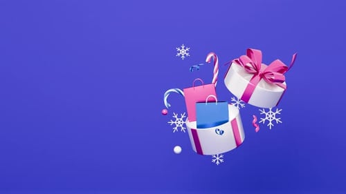 Christmas gifts loop animation. 3d render cartoon style. Xmas Eve and New Year celebration, holidays