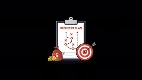 Animated Clipboard with Goal Arrow and Money Bag. Business Strategy Concept Video - Transparent