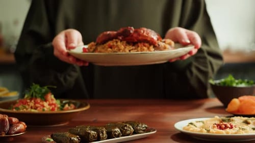Kabsa Closeup Rice and Meat Dish Saudi Arabia National Traditional Food