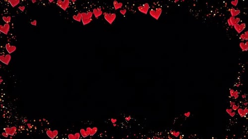Romantic Red Hearts and Gold Glitter Animated Frame