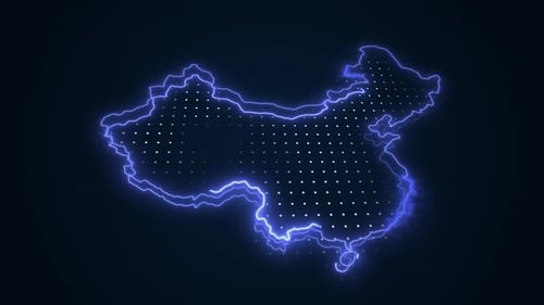 Glowing Neon China Map Digital Outline
