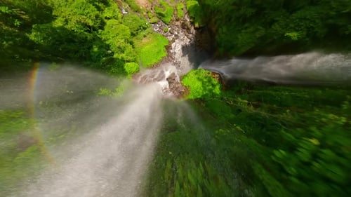 FPV Drone Dive Near The Cascading Sekumpul Waterfall Bali Indonesia