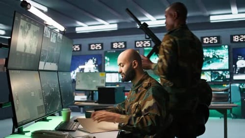 Soldier Doing Patriotic Duty in Military HQ Base