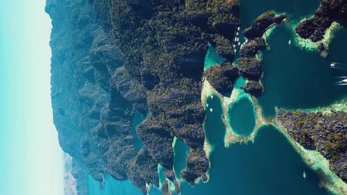 Vertical, Tropical Paradise Aerial, Philippines, Twin Lagoon and Coral Reefs on Coron Island