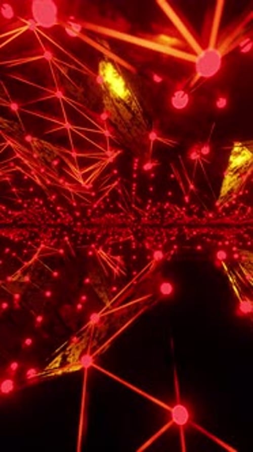 3D Render Animation of Tunnel with Green Geometric Neon Illumination