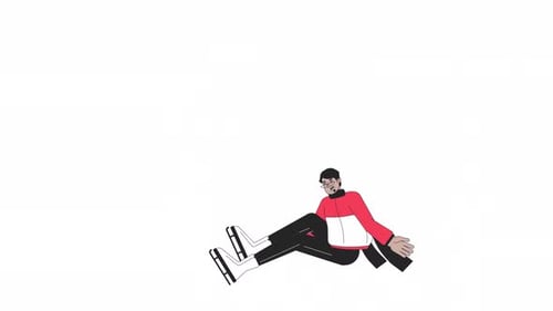 Arab male ice skater slipped on ice rink line 2D character animation