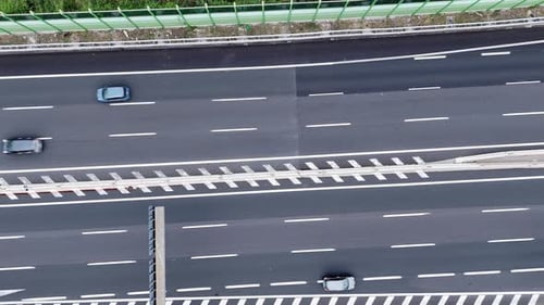 Traffic on a Highway Aerial View Cars Driving in Both Directions
