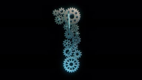 Digit 1 made of metallic gear wheels.