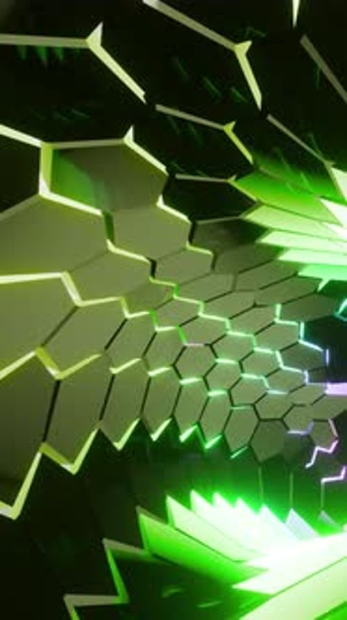 Neon Lights Illuminating Abstract Hexagonal Tunnel