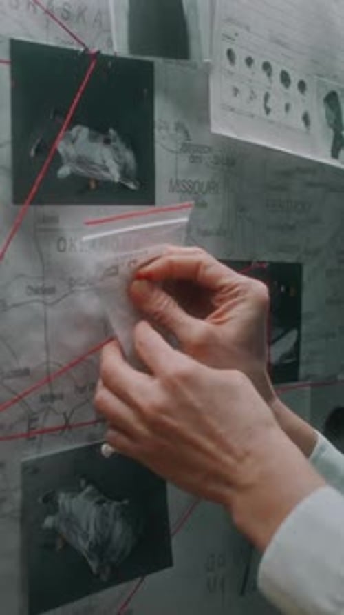 Investigator Attaches Evidence to Crime Board