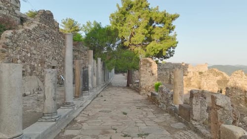 Aerial View Ancient City Exposed By Archaeological Excavation Remnants of Stone Buildings