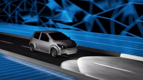 car is moving along a futuristic road. seamless animation. vj loop