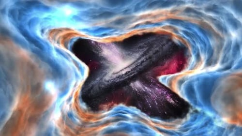 Abstract Space Journey Through a Colorful Nebula and Galaxy