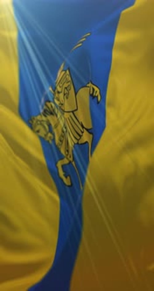 Vertical Waving Flag with Golden Mythical Emblem Animation