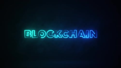 Glowing Neon Blockchain Text Reveal Animation