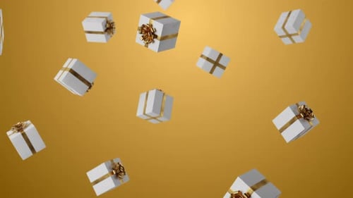 Animated Falling White Gift Boxes with Golden Ribbons