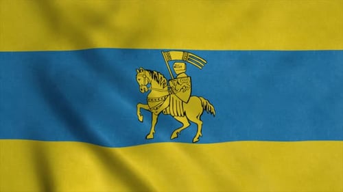 Waving Flag with Golden Knight on Horse Symbol