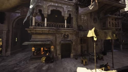 Detailed Old-World Marketplace Street with Intricate Architecture View