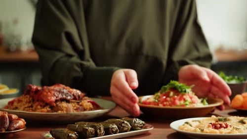 Delicious Middle Eastern Food on a Wooden Table