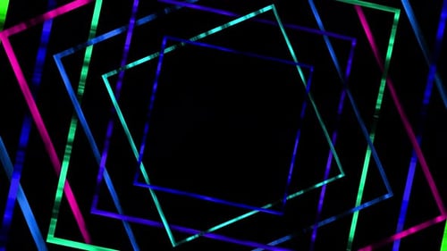 Colorful Glowing Rectangle Disco Music Background. Vj Loop Animation Of Disco Dancing Background