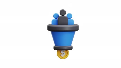 3D Animation Sales Funnel With People And Dollar Coin