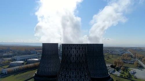 Aero Flight and Top View of Spewing Fumes Near Megapolis From Metallurgical
