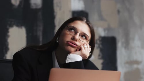 Bored Sad Upset Tired Exhausted Caucasian Female Office Worker Girl Fatigued Unmotivated Business