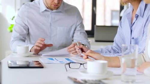 Business people meeting, discuss charts and graphs