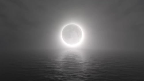 Pleine lune brillante sur l'océan sombre