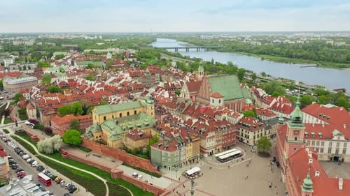 Old town in the historical center of Warsaw on the banks of the Vistula River.