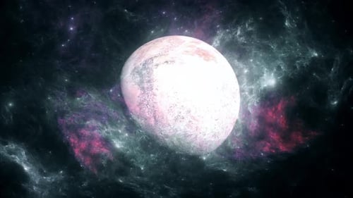 Abstract Planet Orbiting in Glowing Nebula Space Background