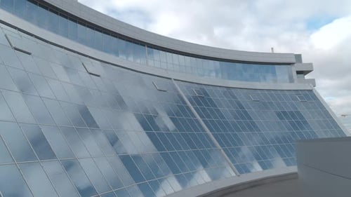 View of the Blue Windows Stock Footage Large Office Windows at a Height Made of Thick Blue Glass