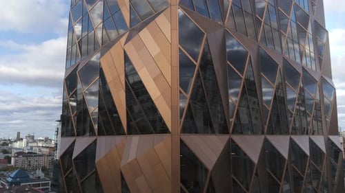 View of a Huge Glass Office in the Form of a Pineapple Stock footageA Huge Newest Office Located in