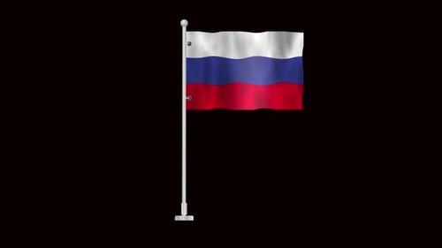 Animated Russian Flag Waving on Pole