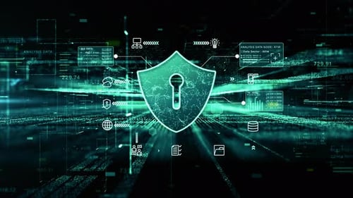 Futuristic Data Security Shield and Network Animation