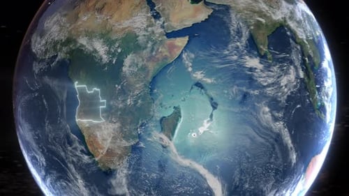 Realistic Earth Orbit and Zoom Glowing Borders Angola