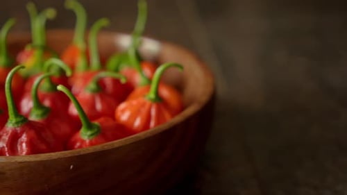 Hot Peppers in Wooden Bowl Food Close Up