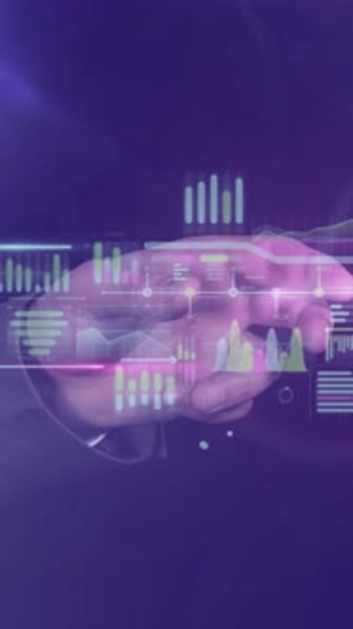 Businessman Works with Data Array Virtual Infographics