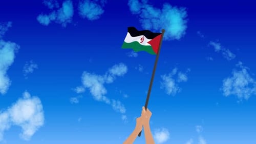 Waving Sahrawi Arab Democratic Republic Flag in Blue Sky