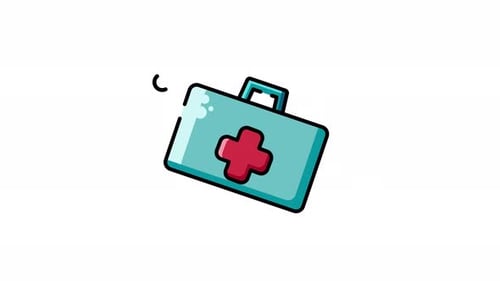 Medical Kit Emergency First Aid Box with White Cross Symbol, animation isolated alpha channel.