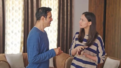 Indian wife asking money from husband and takes whole wallet