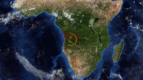 Earth Map Zoom to Angola with Flag Reveal Animation