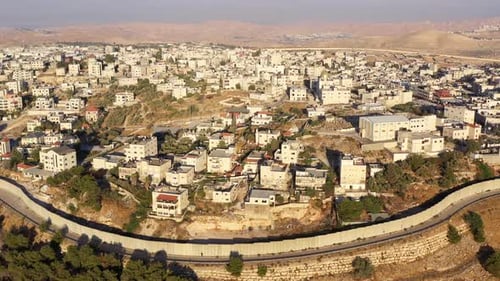 Palestine Anata Refugees Camp with security wall, Israel, Aerial