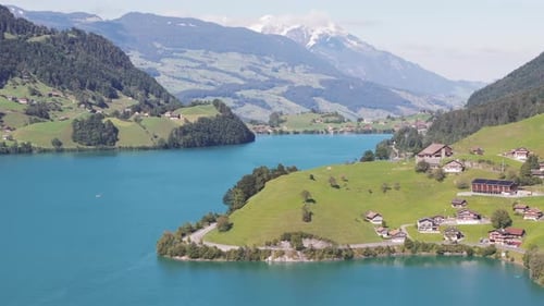 Aerial video over Lake Lungern Panoramic View, Switzerland