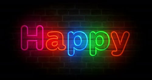 Happy neon on brick wall loop