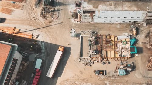 Hyperlapse Processing Of Metal Structures Building Skeleton At Construction Site Various Machinery