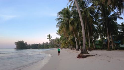 Woman Walks on Tropical Beach at Sunset