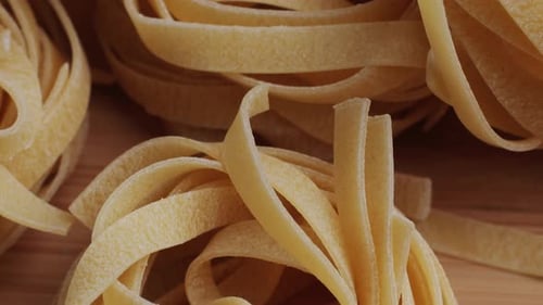 Italian Tagliatelle Pasta Packaging Window Fettuccine Pasta Close Up Not Cooked