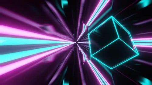 Cyan And Pink Sci-Fi Neon Weightlessness Tunnel Background Vj Loop In HD
