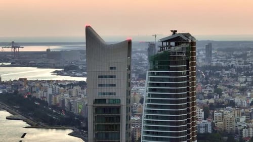 Aerial View Cityscape Sunset Limassol Cyprus